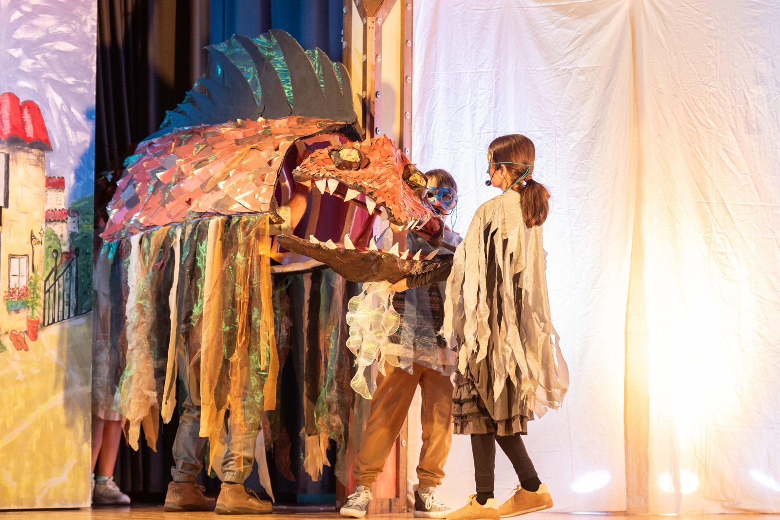 Maddie Janacek and Charlie Kazak puppeteering the Sea Monster